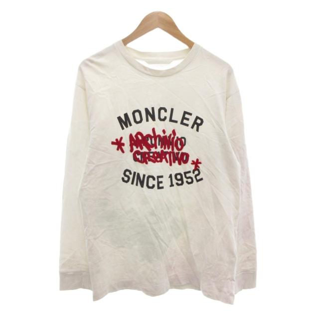【中古】モンクレール MONCLER ロンT Tシャツ XS 長袖 クルーネック ロゴ 白 ホワイト I20918D0000 /AE ■GY18