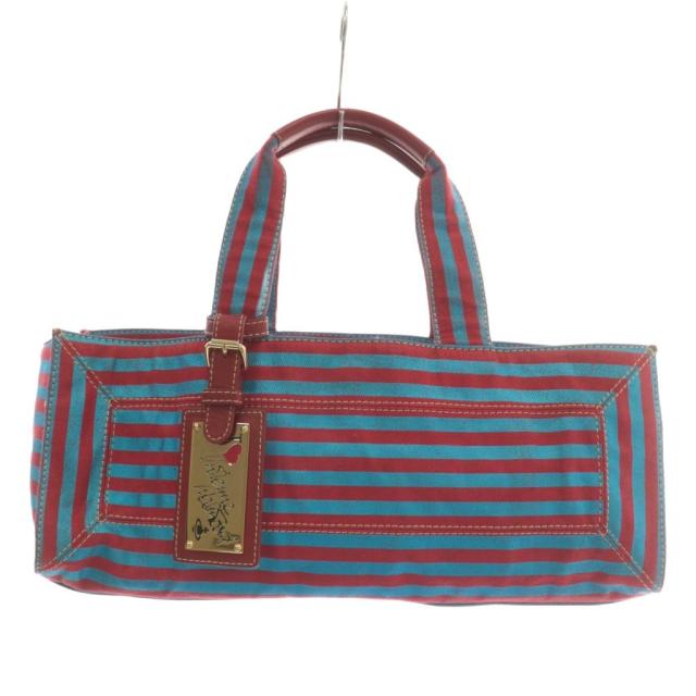 【中古】ヴィヴィアンウエストウッド Vivienne Westwood ハンドバッグ トート キャンバス ボーダー柄 総柄 赤 青
