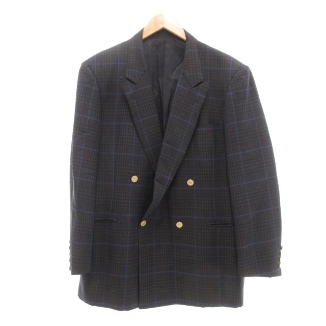 【中古】バーバリーズ ヴィンテージ ダブル テーラード ジャケット ブレザー チェック ウール モヘア混 緑 茶