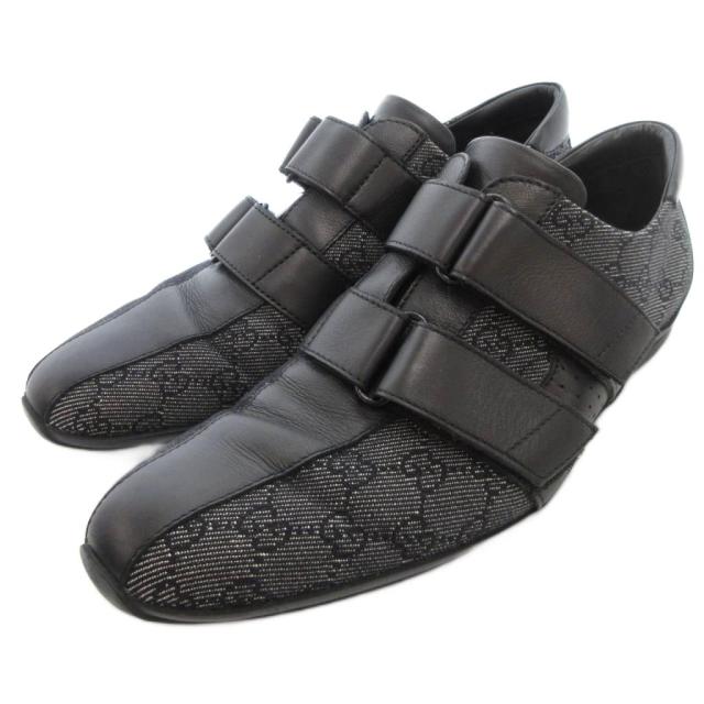 【中古】グッチ GUCCI トムフォード期 ドライビングシューズ スニーカー ベルクロ GG キャンバス レザー 切替 42 黒