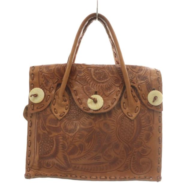 【中古】カービングトライブス グレースコンチネンタル ハンドバッグ カービングバッグ レザー 花柄 茶色