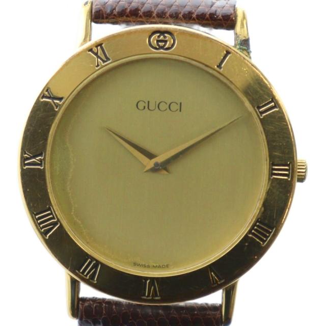 【中古】グッチ GUCCI 3000.2.M 腕時計 ウォッチ クォーツ ローマン ラウンド レザーベルト ゴールド色 ■GY11 /MQ