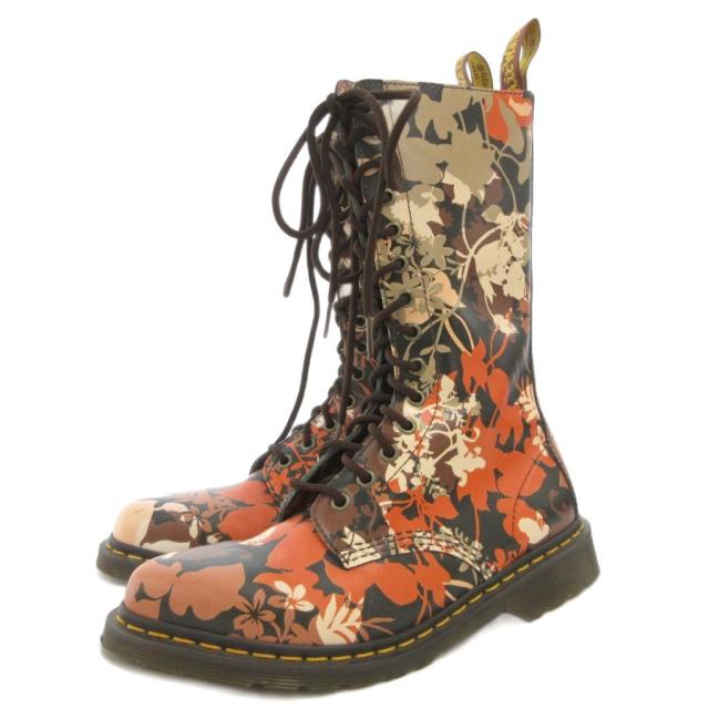 【中古】ドクターマーチン FALL FLORAL TALL 14 EYE POINTED TOE CERY ロングブーツ サイドジップ UK6
