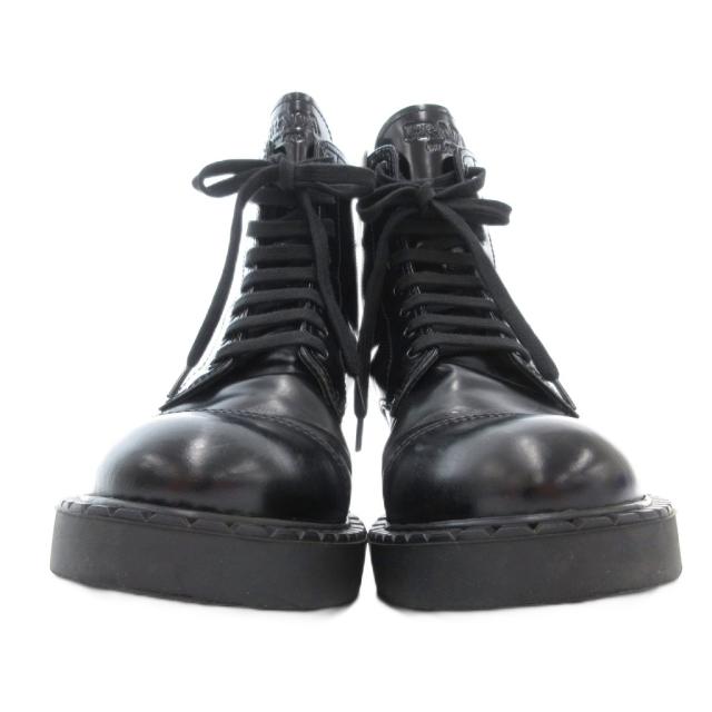 【中古】プラダ PRADA ショートブーツ 38.5 25.5cm シューズ レザー 本革 レースアップ サイドジップ 黒 ブラック