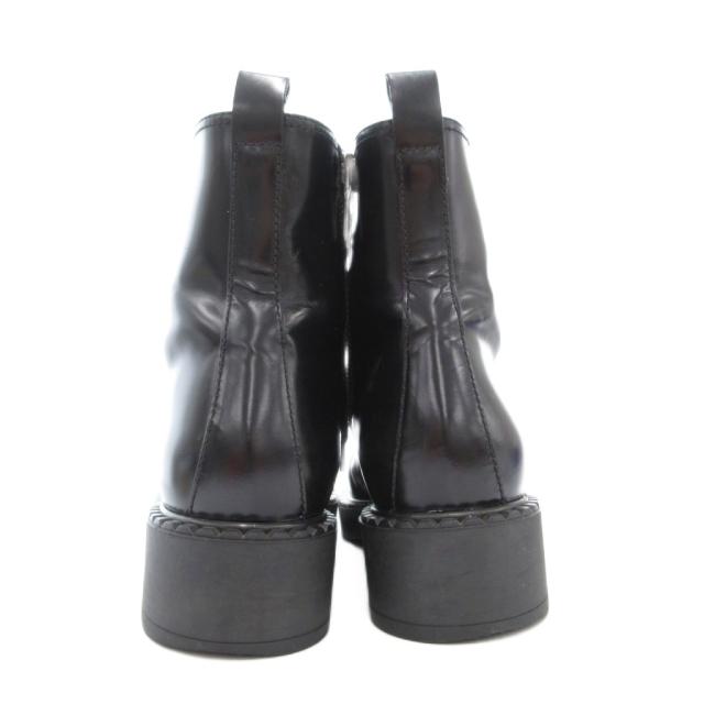 【中古】プラダ PRADA ショートブーツ 38.5 25.5cm シューズ レザー 本革 レースアップ サイドジップ 黒 ブラック