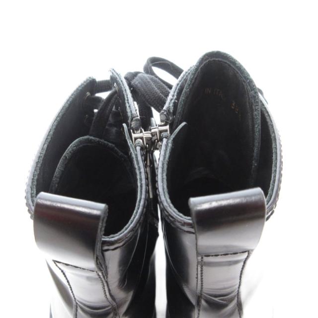 【中古】プラダ PRADA ショートブーツ 38.5 25.5cm シューズ レザー 本革 レースアップ サイドジップ 黒 ブラック