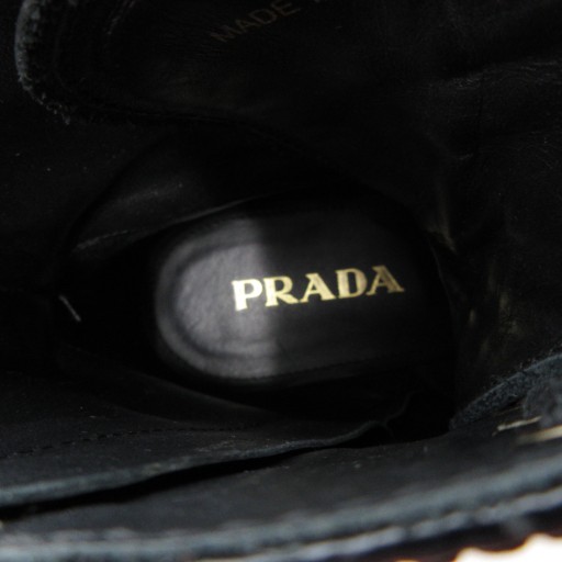 【中古】プラダ PRADA ショートブーツ 38.5 25.5cm シューズ レザー 本革 レースアップ サイドジップ 黒 ブラック
