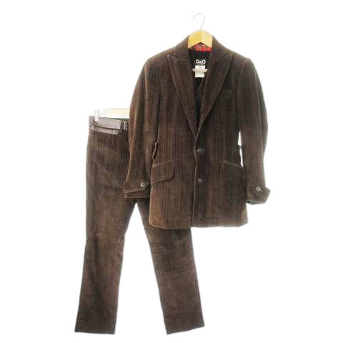 【中古】DOLCE&GABBANA シングルスーツ コーデュロイ 3ピース テーラードジャケット ベスト スラックス 44 S 茶
