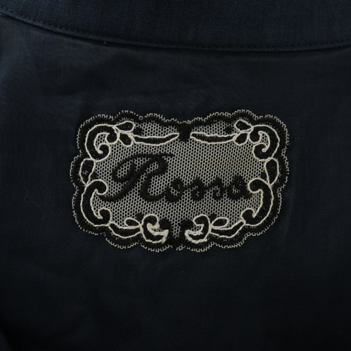 【中古】インポートロッサ import Rossa ワンピース ノースリーブ ロング プリーツ レース 刺繍 ベルト付き 42 M 紺_3