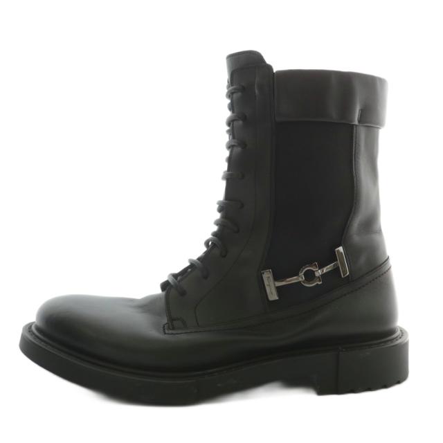 【中古】Salvatore Ferragamo IGLESIAS コンバットブーツ ショートブーツ サイドゴア ガンチーニ 8.5 26.5cm 黒