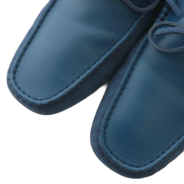 【中古】TOD'S Ferrari ゴンミーニ ドライビングシューズ ローファー スエード レザー リボン ロゴ 6.5 25.5cm 青