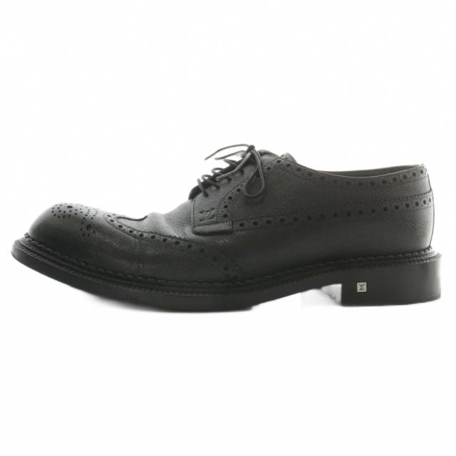 【中古】LOUIS VUITTON ビジネスシューズ ドレス 革靴 レザー ウィングチップ メダリオン ブローグ 7.5 26.5cm 黒