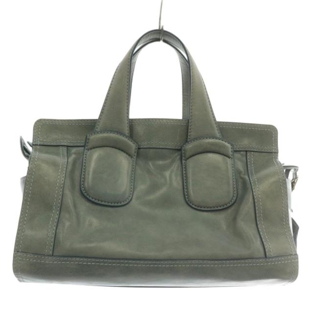 【中古】MAX MARA WEEKEND LINE ハンドバッグ トート ショルダー 2WAY レザー ロゴプレート ゴールド金具 グレー