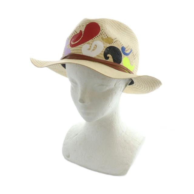 【中古】エトロ ETRO 麦わら帽子 ストローハット ロゴ 57 ベージュ ■GY40 /MQ レディース