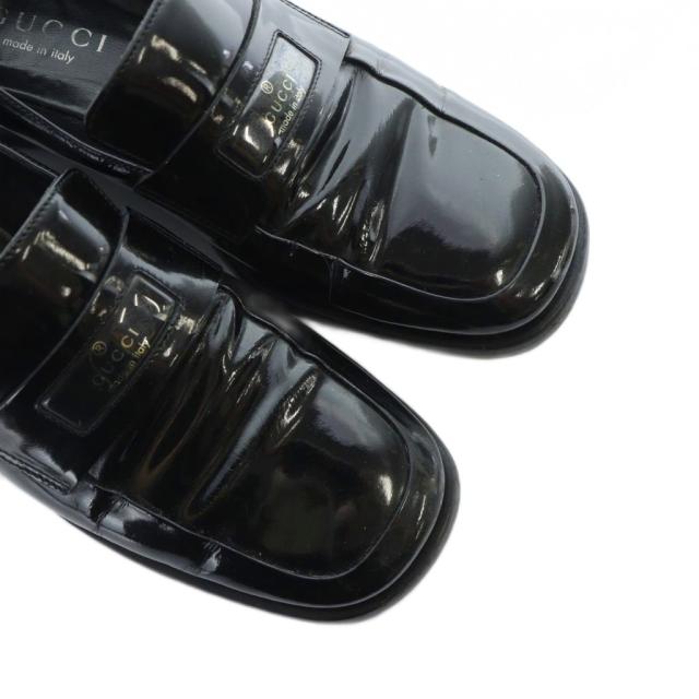 【中古】グッチ GUCCI ローファー モカシン スクエアトゥ ロゴ 35.5 22.5cm 黒 ブラック ■GY18 /MQ ■OH