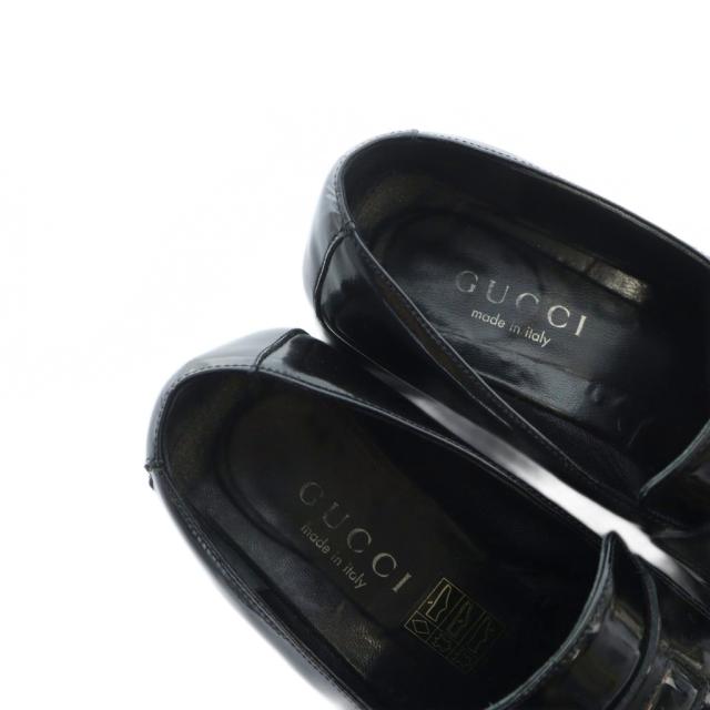 【中古】グッチ GUCCI ローファー モカシン スクエアトゥ ロゴ 35.5 22.5cm 黒 ブラック ■GY18 /MQ ■OH