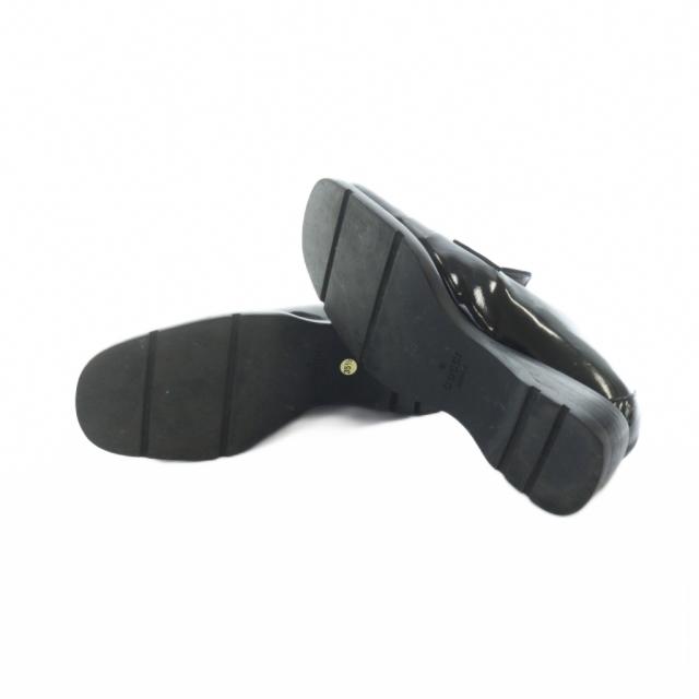 【中古】グッチ GUCCI ローファー モカシン スクエアトゥ ロゴ 35.5 22.5cm 黒 ブラック ■GY18 /MQ ■OH