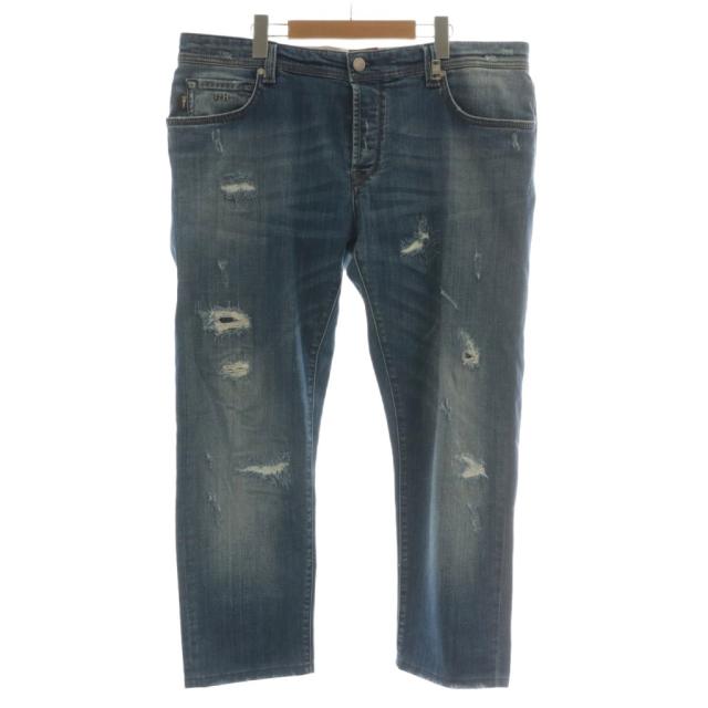 【中古】tramarossa LEONARDO デニムパンツ ジーンズ ストレート ダメージ加工 ボタンフライ 38 青 D214-H045