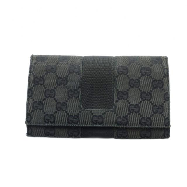 【中古】グッチ GUCCI 長財布 ウォレット ロゴ GGキャンバス レザー 黒 ブラック ■GY11 /MQ ■OH メンズ