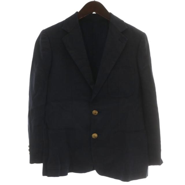 【中古】ラルフローレン 紺ブレ ブレザー テーラードジャケット リネン シングル 2B 総裏地 金ボタン 11 紺 ネイビー