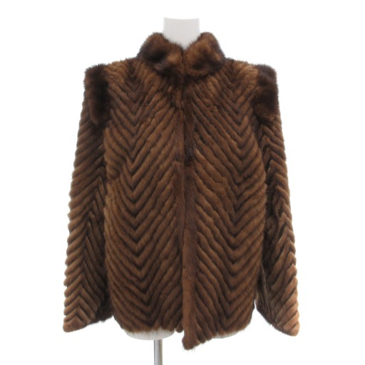 【中古】ノーブランド ファーコート 11 毛皮 ミンクファー シェブロンカット ショート丈 ダークブラウン /AE ■GY18