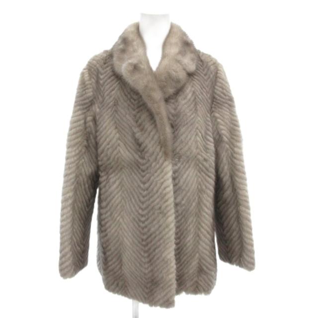 【中古】ノーブランド サファイアミンク ファー コート 9 毛皮 シェブロン ミドル ハーフ丈 グレー /AE ■GY18