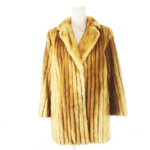 【中古】FARION ファーコート ミンク 毛皮 ミドル丈 ストライプ 9 ライトブラウン /CK7 ■GY18 レディース