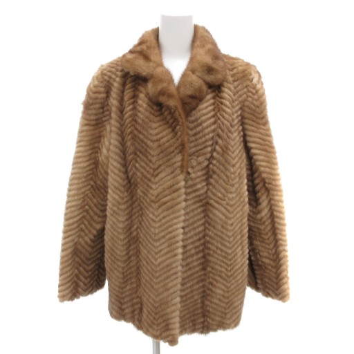 【中古】ノーブランド ファーコート 15 毛皮 ミンクファー ヘリンボーン ミドル ハーフ丈 茶 ブラウン /AE ■GY18