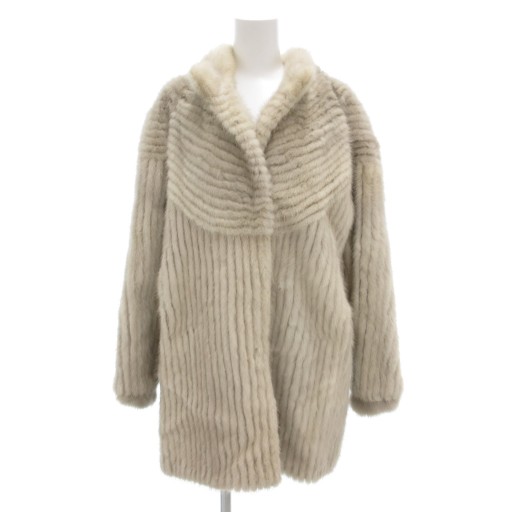 【中古】サガミンク SAGA MINK 銀サガ サファイアミンク ファー コート LL 毛皮 ミドル ハーフ丈 ライトグレー /AE