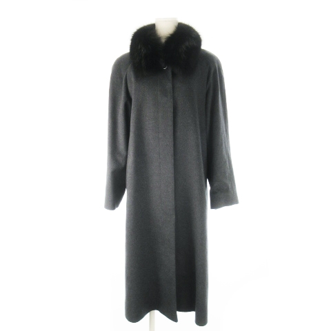 【中古】ベルタボーノ BELTA BUONO ステンカラーコート カシミア フォックスファー 毛皮 ロング丈 9 グレー