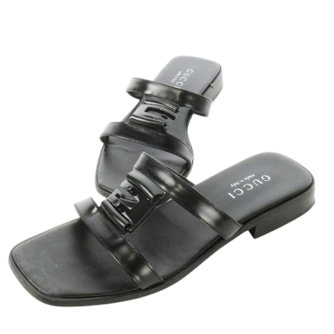 【中古】グッチ GUCCI フラットサンダル ミュール スクエアトゥ レザー 革 Gロゴ 36 23.0cm 黒 ブラック /CK24