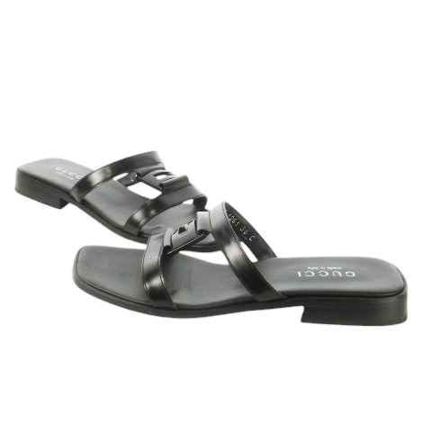 【中古】グッチ GUCCI フラットサンダル ミュール スクエアトゥ レザー 革 Gロゴ 36 23.0cm 黒 ブラック /CK24