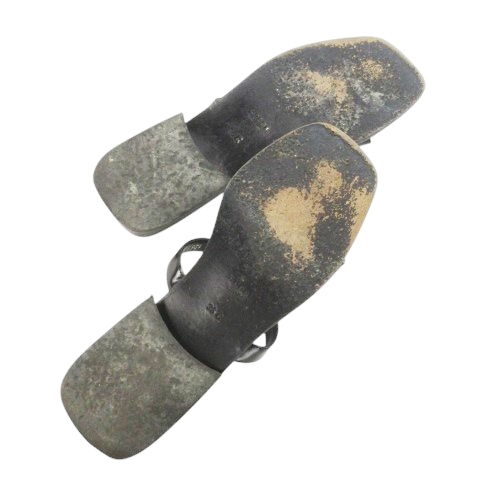 【中古】グッチ GUCCI フラットサンダル ミュール スクエアトゥ レザー 革 Gロゴ 36 23.0cm 黒 ブラック /CK24