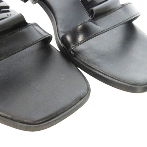【中古】グッチ GUCCI フラットサンダル ミュール スクエアトゥ レザー 革 Gロゴ 36 23.0cm 黒 ブラック /CK24