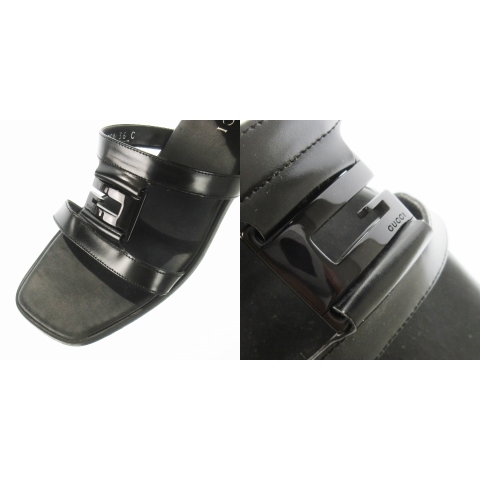 【中古】グッチ GUCCI フラットサンダル ミュール スクエアトゥ レザー 革 Gロゴ 36 23.0cm 黒 ブラック /CK24