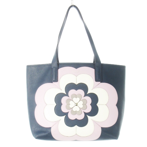 【中古】ケイトスペード KATE SPADE レイリー スペード フラワー トートバッグ ビッグサイズ PVC レザー 革 ロゴ 青