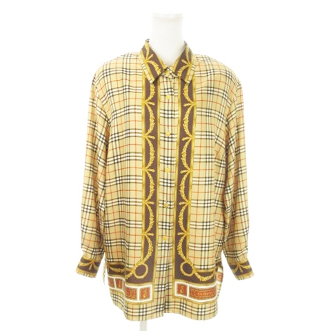 【中古】バーバリーズ Burberrys 白タグ 90s ヴィンテージ 長袖 シャツ ノバチェック ロゴ 総柄 とろみ 15 ベージュ