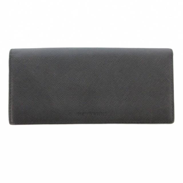 【中古】バーバリー BURBERRY 長財布 ロング ウォレット 二つ折り 裏地ノバチェック レザー 型押し 黒 ブラック
