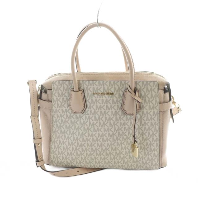 【中古】マイケルコース MICHAEL KORS MRCER ハンドバッグ ショルダー 2WAY MK柄 PVC レザー ロゴ アイボリー