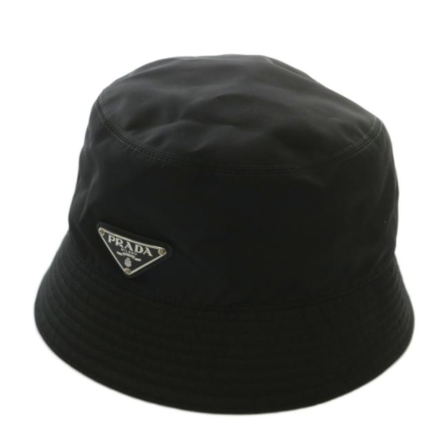 【中古】PRADA 帽子 バケットハット バケハ Re-Nylon リサイクルナイロン トライアングルロゴ S 黒 1HC137 2DMI