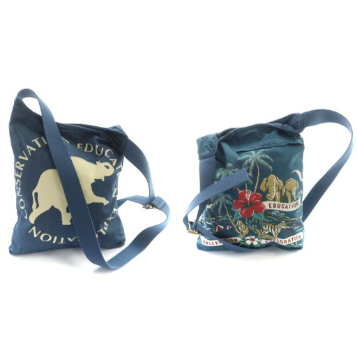 【中古】ハンティングワールド HUNTING WORLD ショルダーバッグ 斜めがけ ナイロン シャンブレー プリントロゴ 青