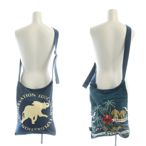 【中古】ハンティングワールド HUNTING WORLD ショルダーバッグ 斜めがけ ナイロン シャンブレー プリントロゴ 青 中古】ハンティングワールド HUNTING WORLD ショルダーバッグ 斜めがけ