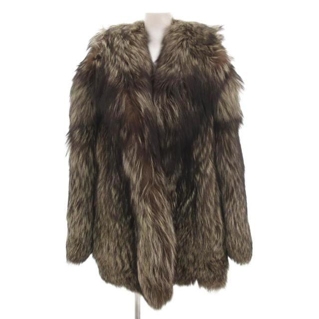 【中古】エンバ EMBA シルバーフォックスファーコート 毛皮 ロング丈 白 ホワイト 茶 ブラウン /JS ■GY11 レディース