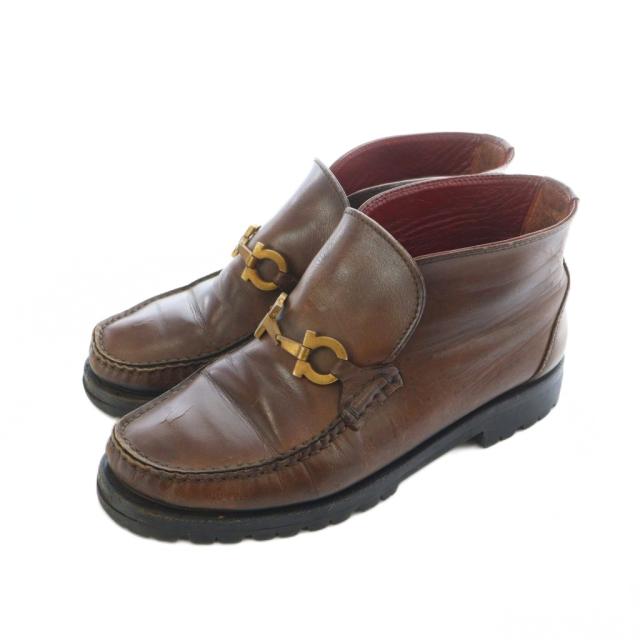 【中古】サルヴァトーレフェラガモ Salvatore Ferragamo ローファー モカシン ガンチーニ レザー 5 22.5cm 茶