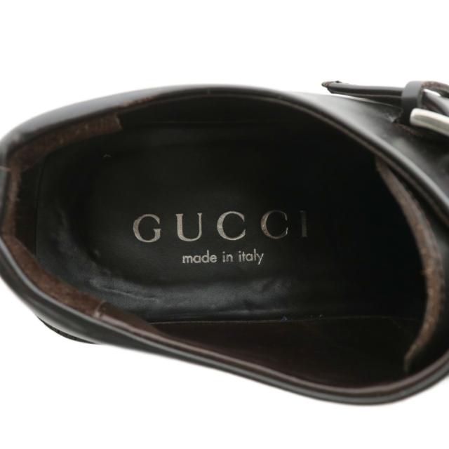 【中古】GUCCI ビジネスシューズ ローファー レザー ラウンドトゥ モンクストラップ 40.5 25.5cm ダークブラウン