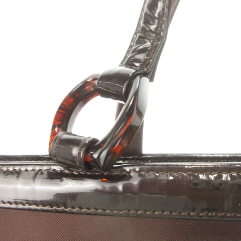 中古】ワコウ WAKO 和光 ハンドバッグ エナメル ナイロン ボーダー 茶  