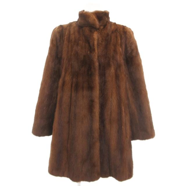 【中古】サガミンク SAGA MINK 三越 MITSUKOSHI 金サガ ファーコート ミンク 毛皮 ミドル丈 スタンドカラー 9 茶