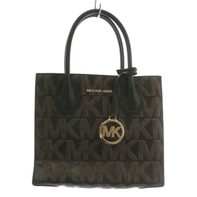 【中古】MICHAEL KORS MERCER MD MESSENGER マーサー ハンドバッグ PVC レザー シグネチャー 総柄 茶色 黒 35F1GM9M2B