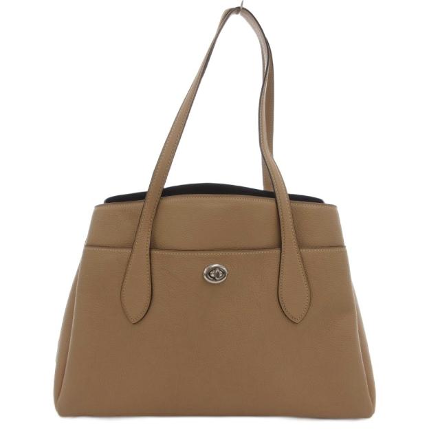 【中古】コーチ COACH 88340 ローラ キャリーオール トートバッグ シボ革 レザー ターンロック ベージュ /JS