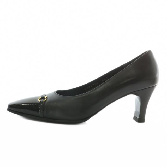 【中古】Salvatore Ferragamo パンプス レザー スクエアトゥ ハイヒール ガンチーニ 7.5 24.5cm 黒